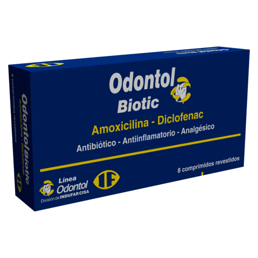 Odontol Biotic Amoxicilina Diclofenac Caja de 8 Comprimidos Revestidos
