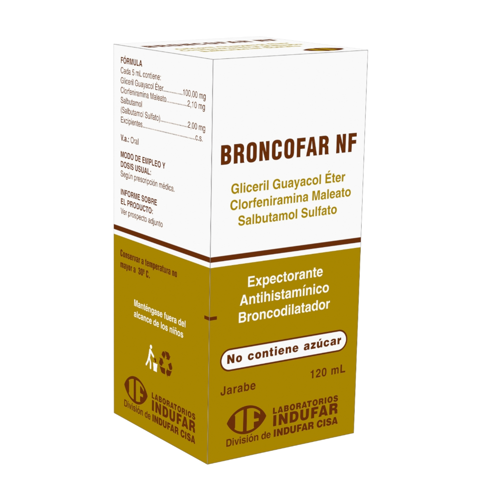 Jarabe Broncofar Nf Gliceril Guayacol Éter Clorfeniramina Salbutamol Frasco De 120 ML