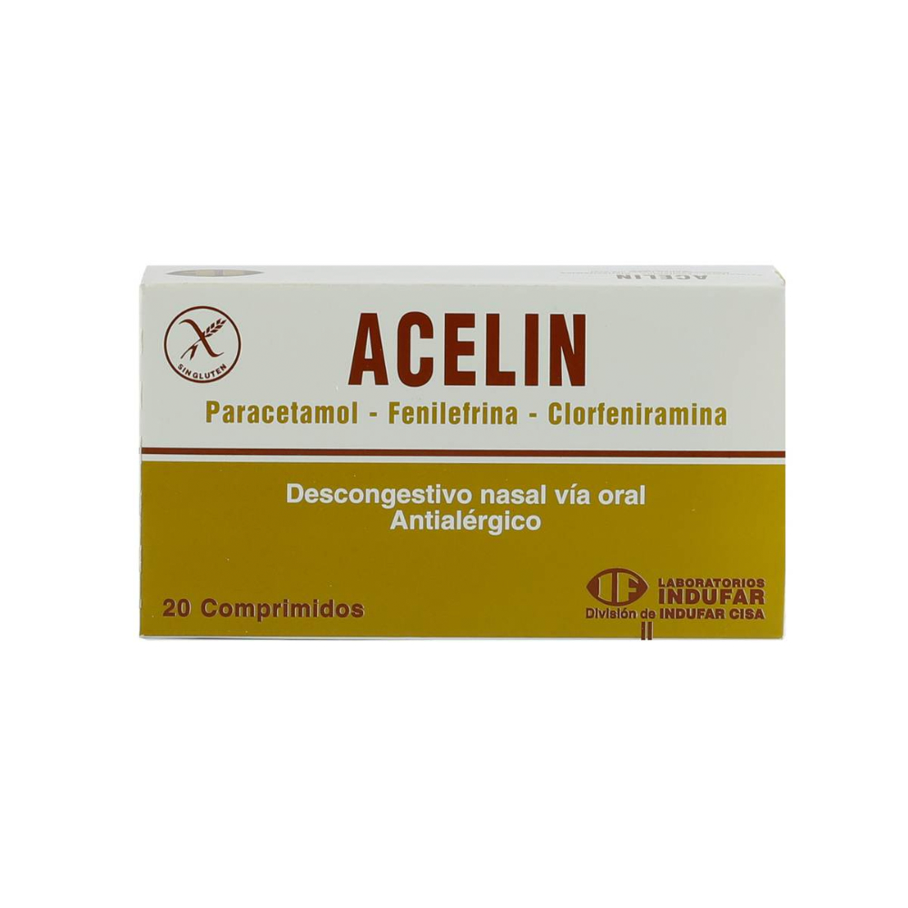 Acelin - Paracetamol Fenilefrina Clorfeniramina Caja De 20 Comprimidos