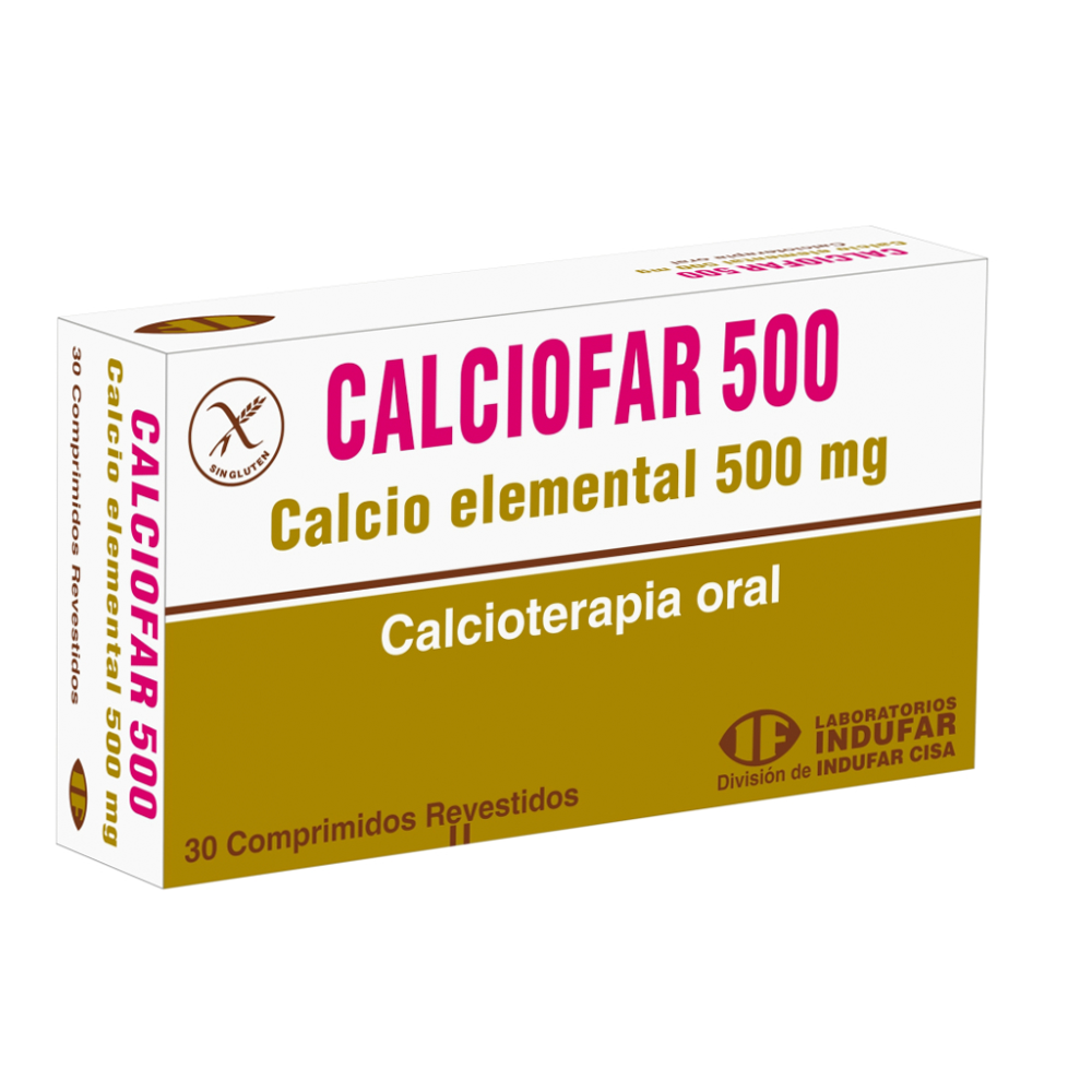 Calciofar 500 Calcio Elemental 500 mg Caja de 30 Comprimidos.
