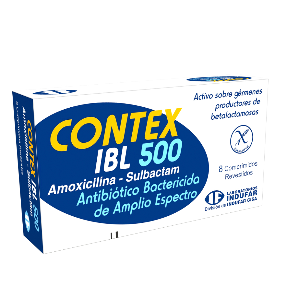Contex IBL 500 Amoxicilina Sulbactam Caja De 8 Comprimidos Revestidos