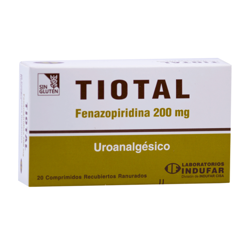 Tiotal Fenazopiridina 200 mg Caja de 20 Comprimidos Recubiertos