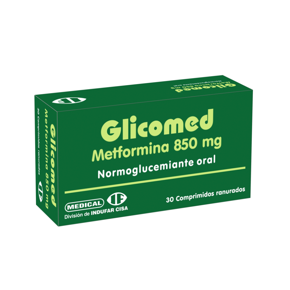Glicomed Metformina 850 Mg Caja De 3 Blíster x 30 Comprimidos
