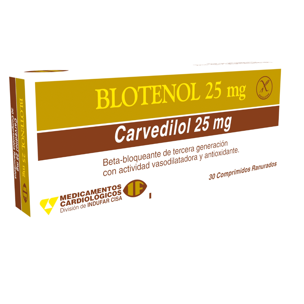 Blotenol Carvedilol 25 mg Caja De 30 Comprimidos
