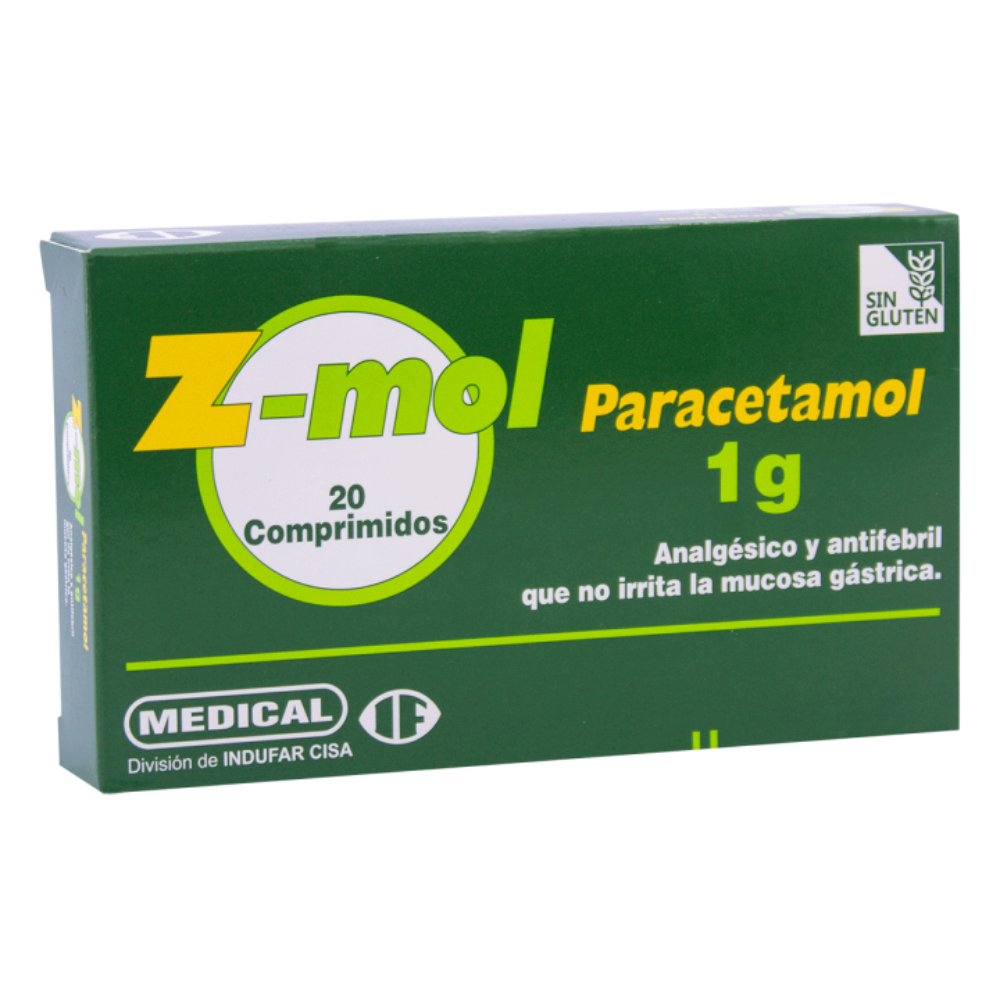 Z-mol 1g Paracetamol Caja x20 Comprimidos.