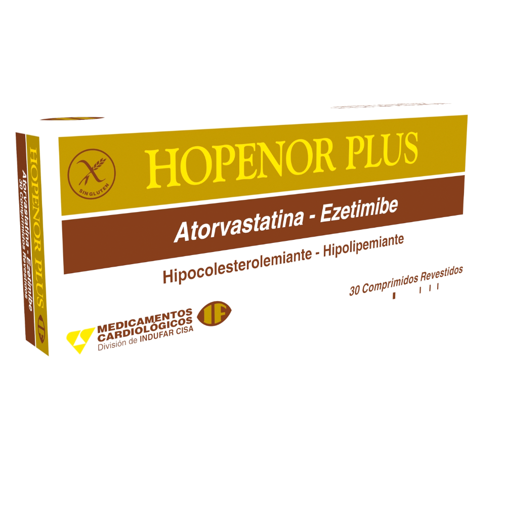 Hopenor Plus Atorvastatina Ezetimibe Caja de 30 Comprimidos