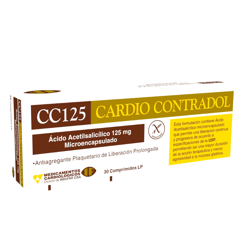 Cardio Contradol CC125 Ácido AcetilSalicílico 125 Mg De 3 Blister x 30 Comprimidos