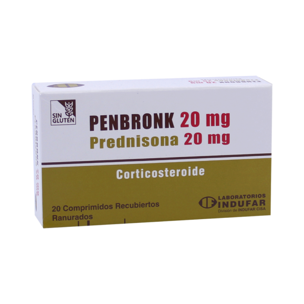 Penbronk 20 mg Prednisona Caja de 20 Comprimidos Revestidos