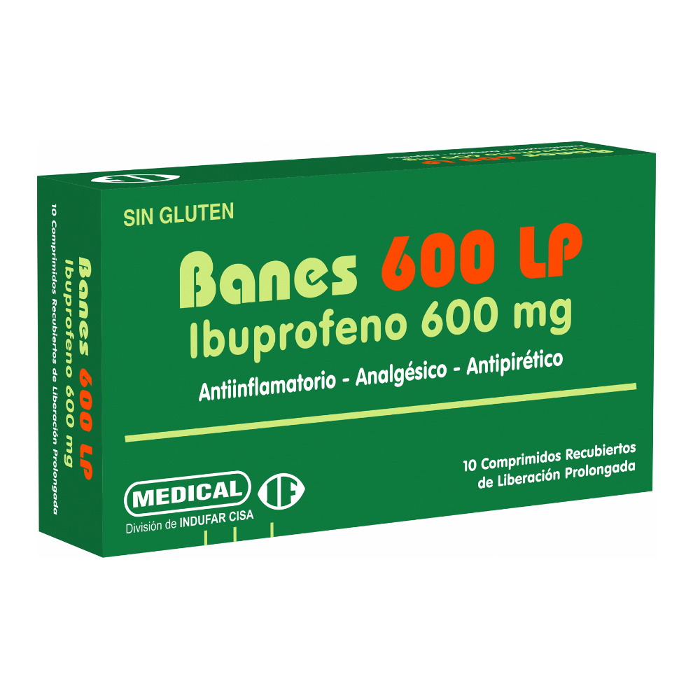 Banes 600 LP Ibuprofeno 600 mg Caja de 10 Comprimidos Recubiertos.
