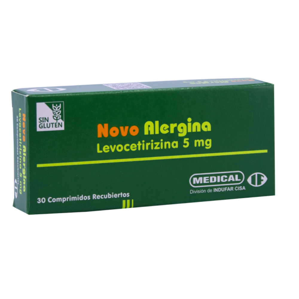 Novo Alergina Levocetirizina 5 mg Caja de 30 Comprimidos Revestidos