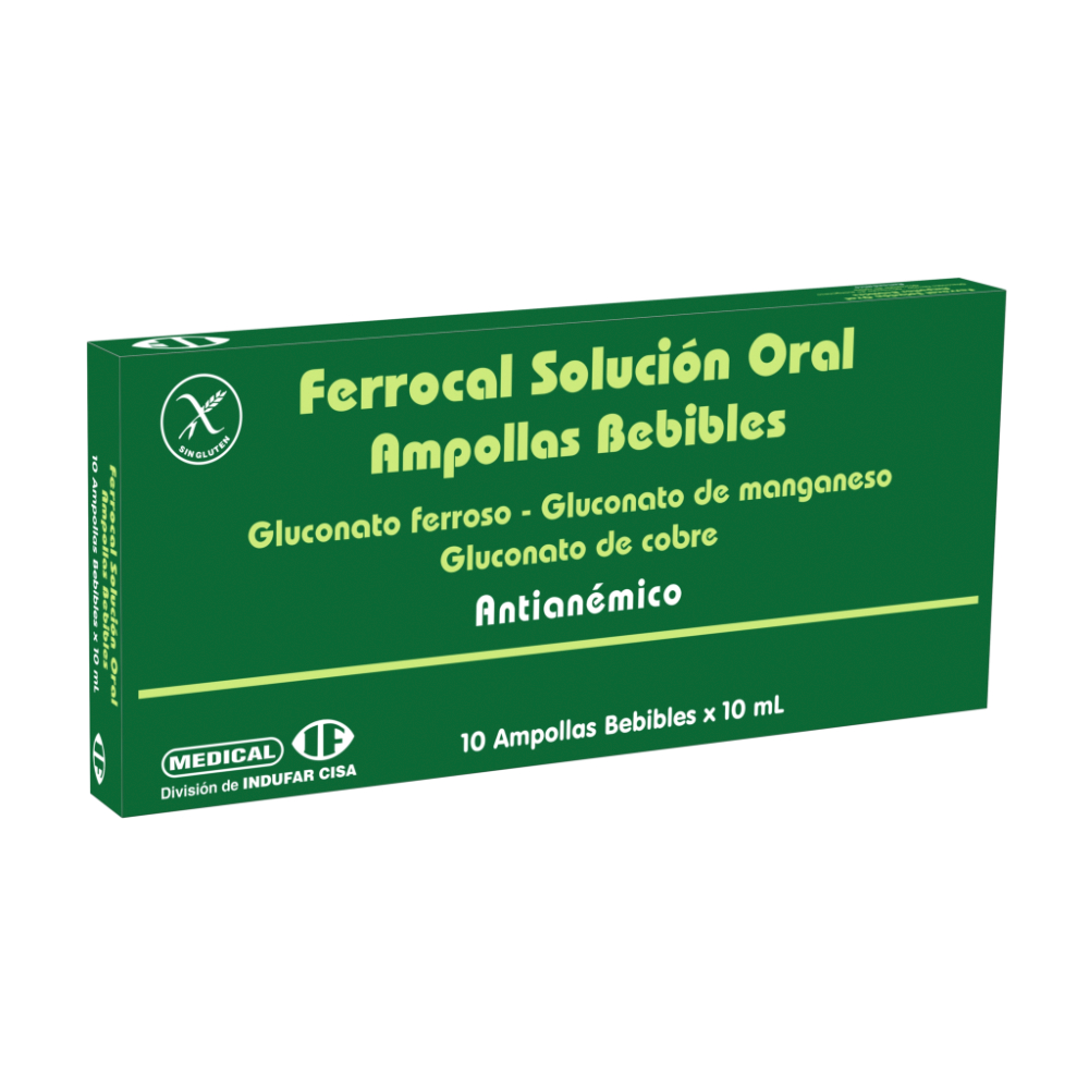 Ferrocal Gluconato Ferroso Caja de 10 Ampollas Bebibles de 10 ml