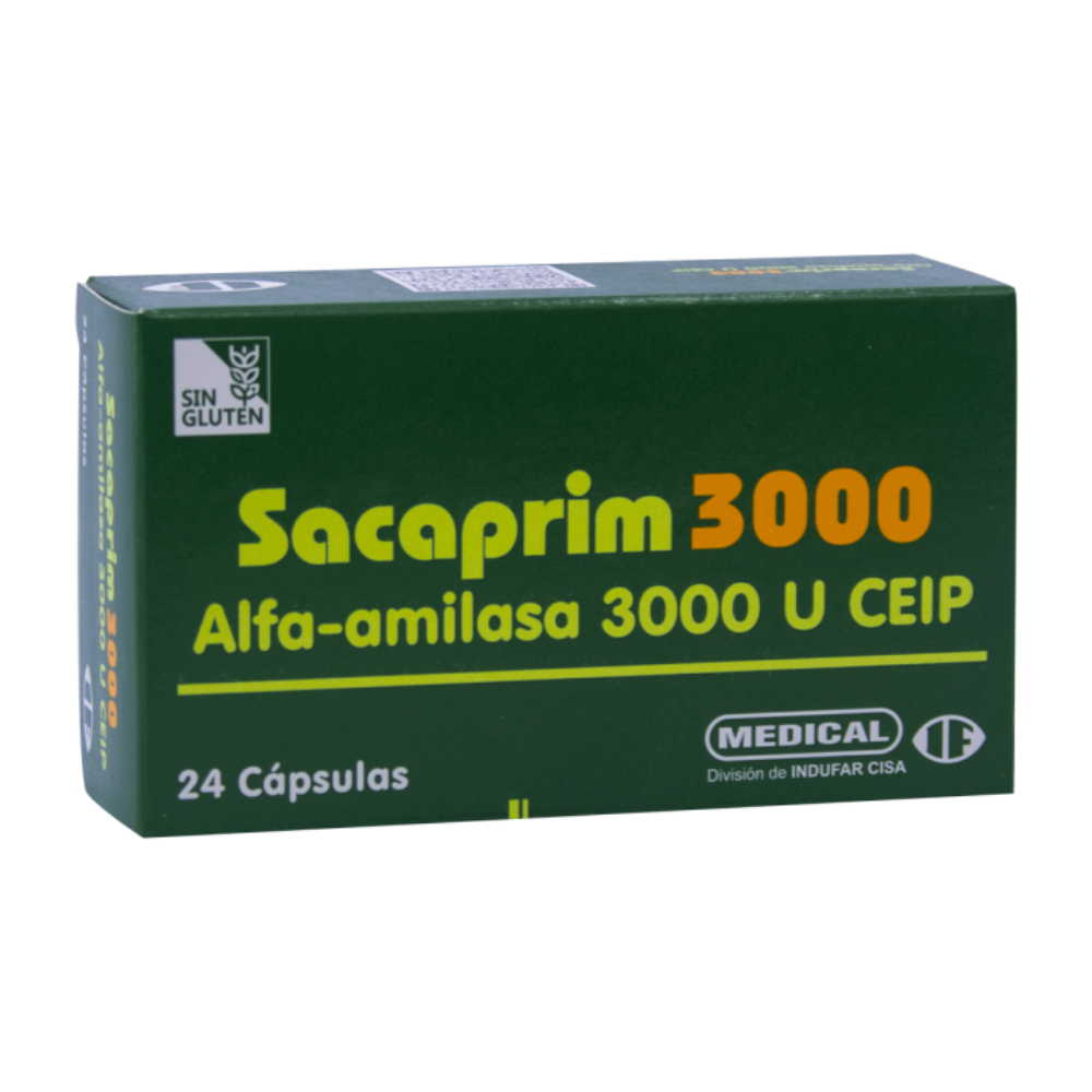 Sacaprim 3000 Alfa-amilasa Caja de 24 Cápsulas