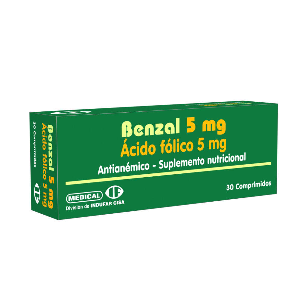 Benzal Ácido Fólico 5 Mg Contiene 3 Blíster x 30 Comprimidos.