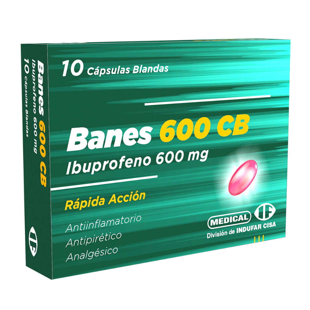 Banes 600 CB Ibuprofeno 600 mg Contenido 10 Capsulas Blandas.