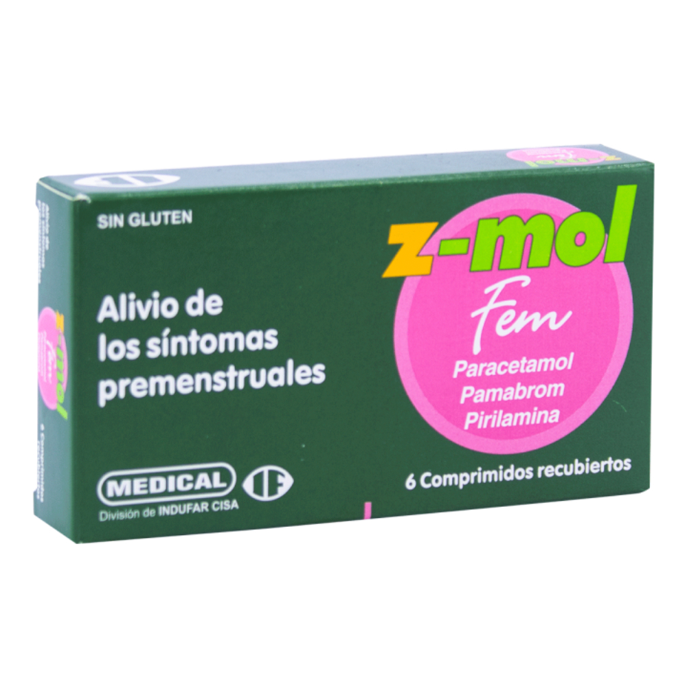 Z-mol Fem Paracetamol Pamabrom Pirilamina Caja x6 Comprimidos