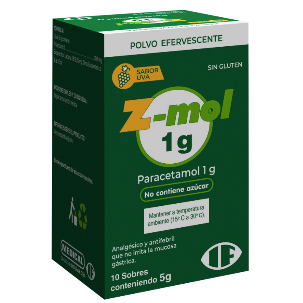 Z-mol 1 gr - Paracetamol Polvo Efervescente x10 Sobres de 5g.