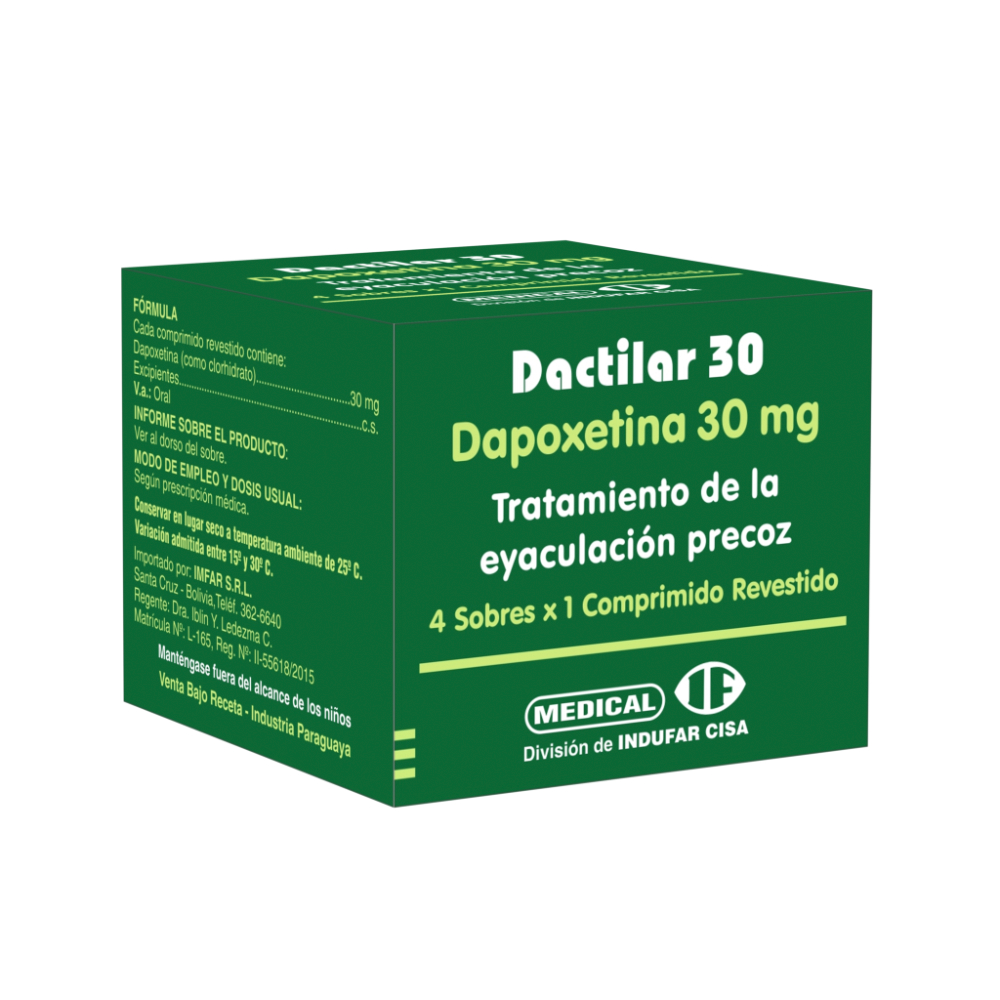 Dactilar 30 Dapoxetina 30 mg Cont. 6 comprimidos Recubiertos Ranurados.