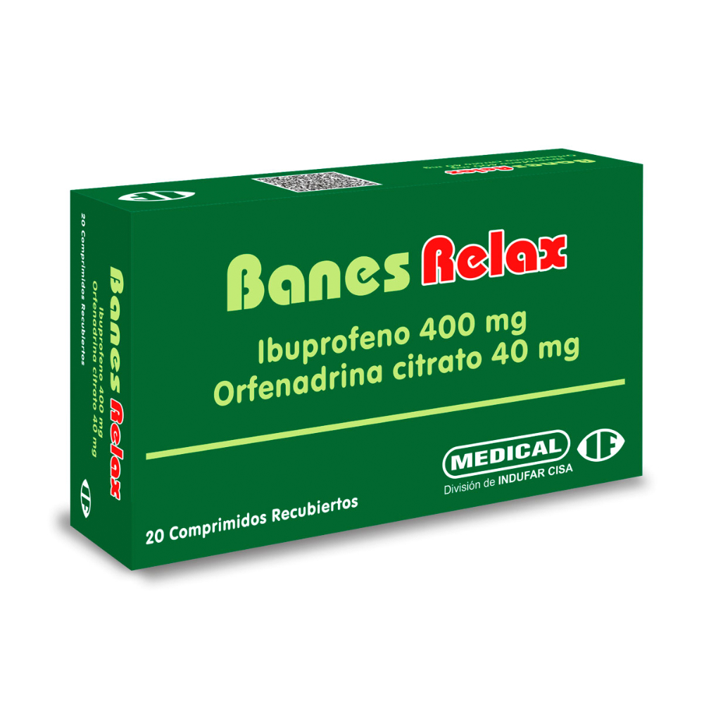 Banes Relax Ibuprofeno 400 mg Caja de 2 Blister x 20 Comprimidos.