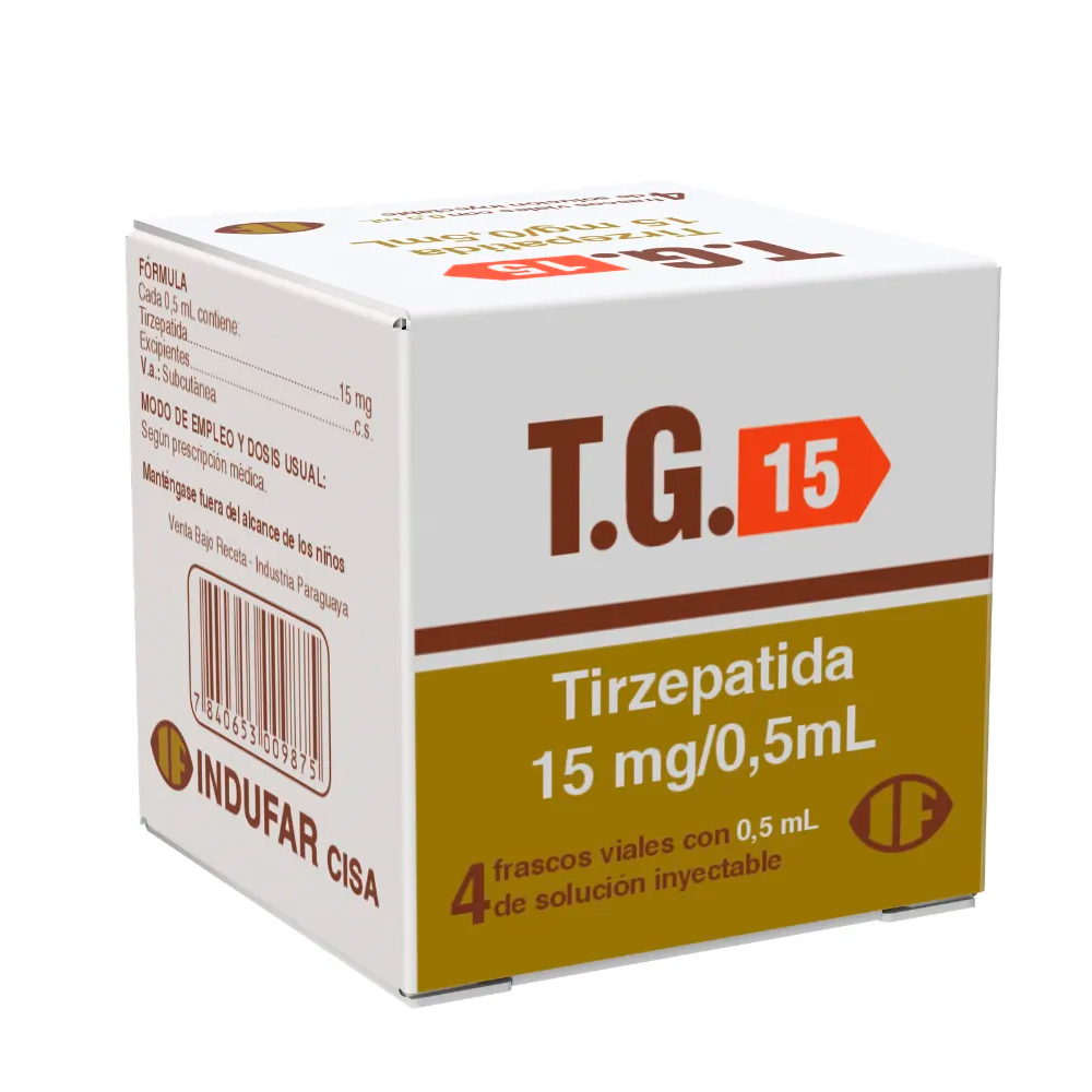 T.G. 15 Tirzepatida 15 mg Caja de 4 Frascos Viables de 0.5 ml