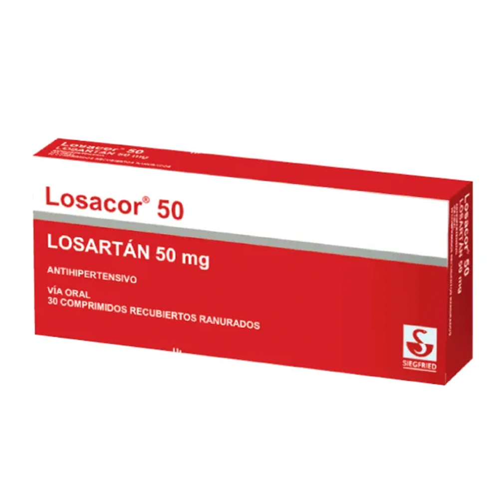 Losacor 50 Losartán 50 mg Caja De 30 Comprimidos Recubiertos Ranurados