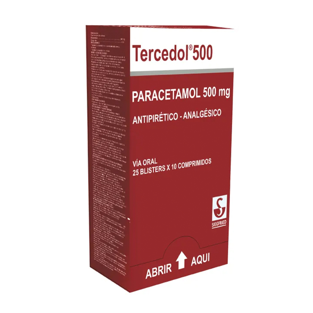 Tercedol Paracetamol 500 mg Caja de 25 Blisters de 10 Comprimidos