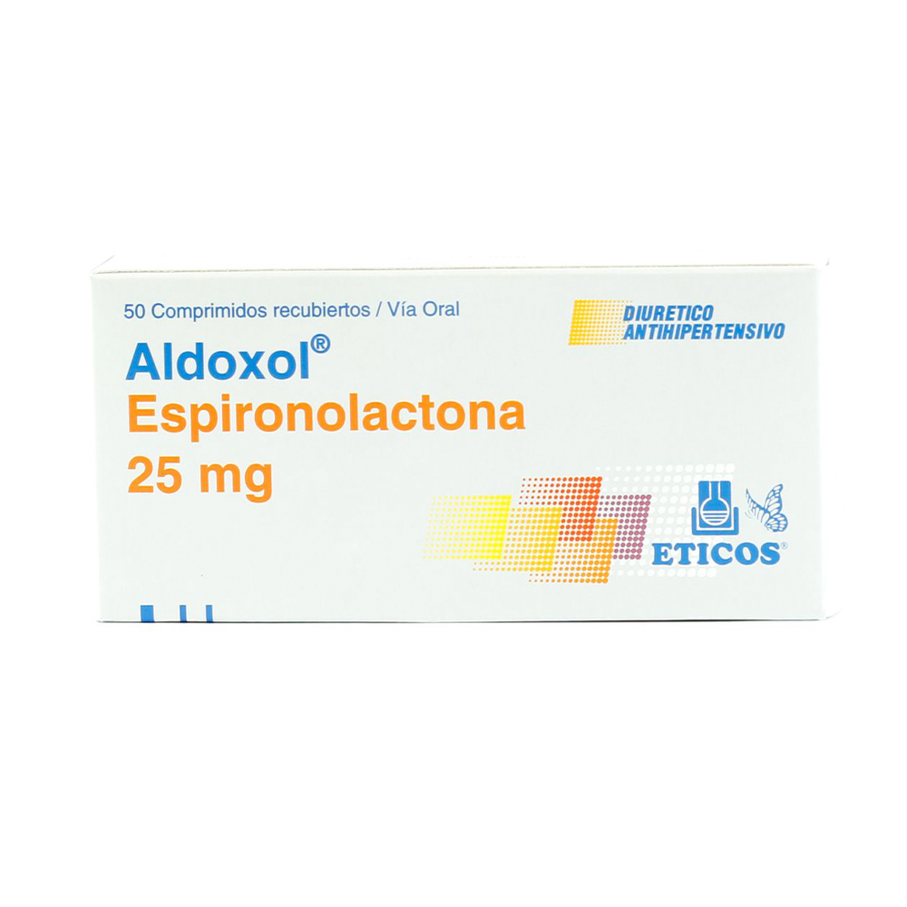 Aldoxol Espironolactona 25 mg Caja de 50 Comprimidos Recubiertos