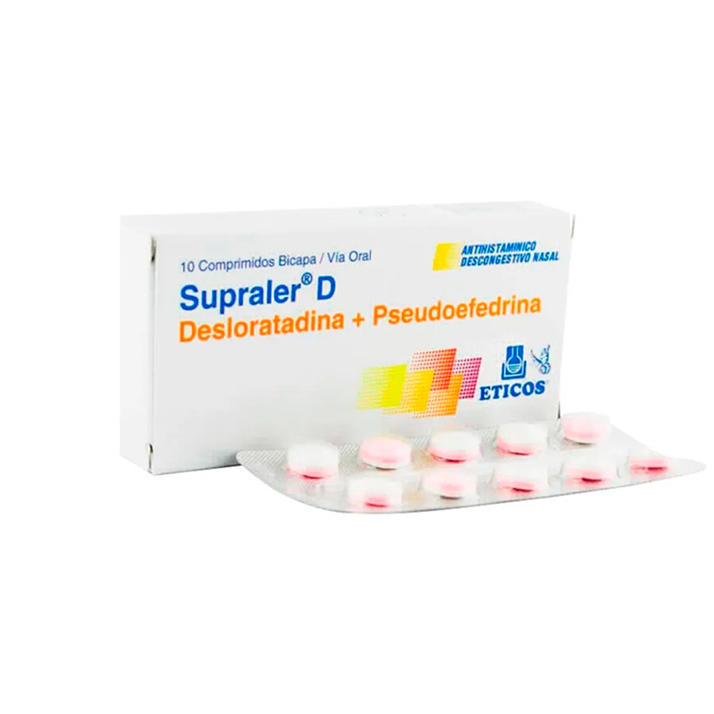 Supraler D Desloratadina + Pseudoefedrina Caja de 10 Comprimidos Bicapa