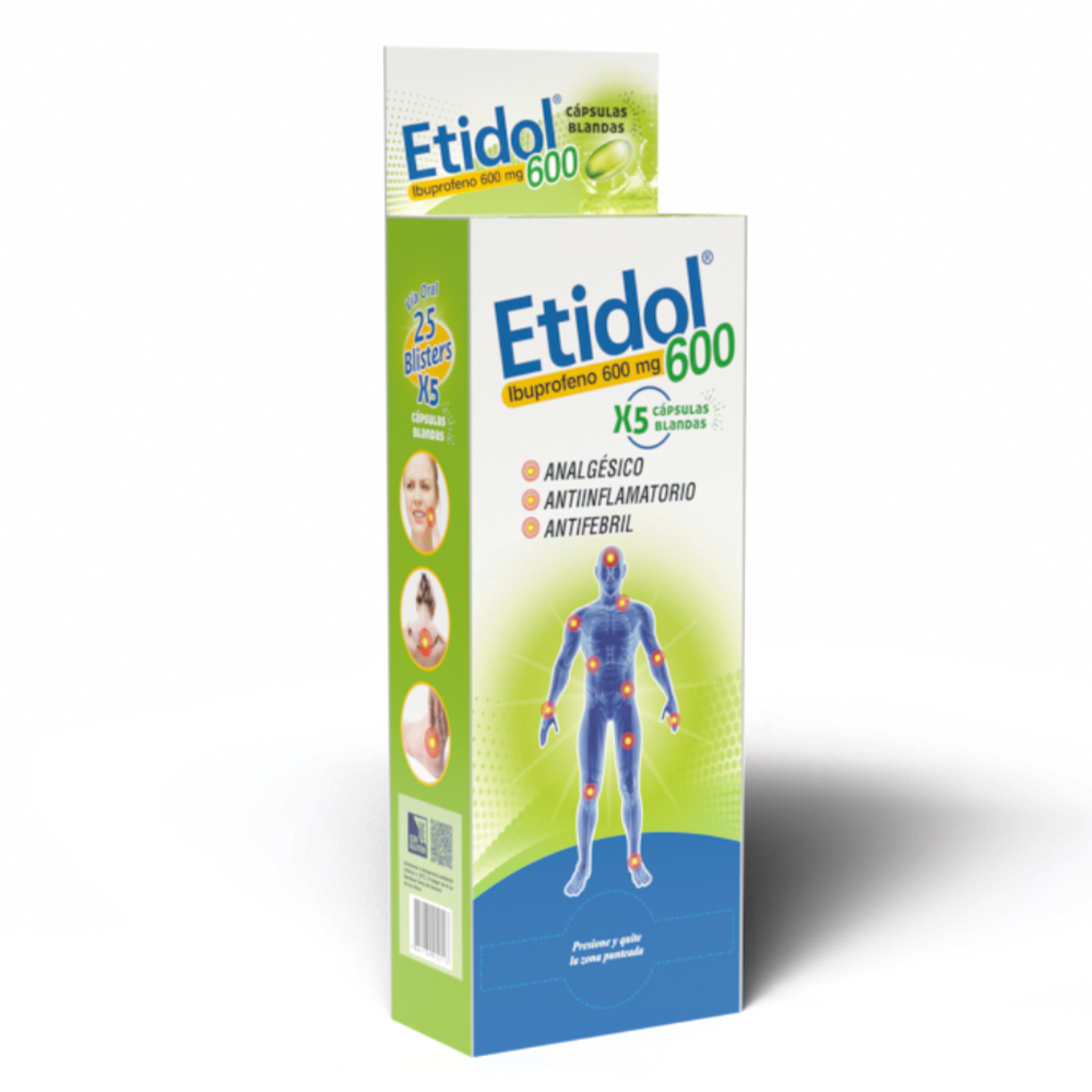 Etidol Ibuprofeno 600 mg Exhibidor 25 Blister x5 Capsulas Blandas