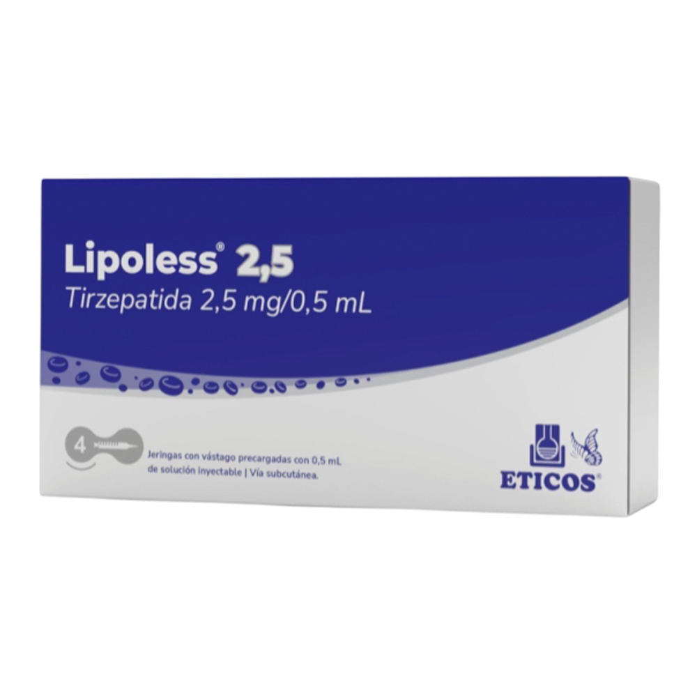 Lipoless Tirzepatida 2,5 mg/0,5 ml Contiene 4 Jeringas Prellenadas c/ Vastago
