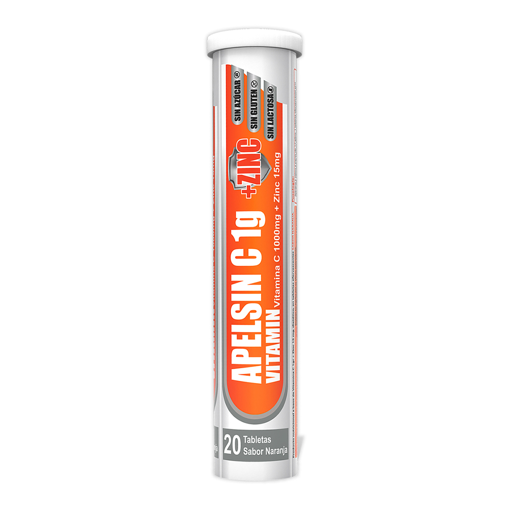 Apelsin C + Zinc Vitamina C Efervescente Sabor Naranja Contiene 20 Tabletas