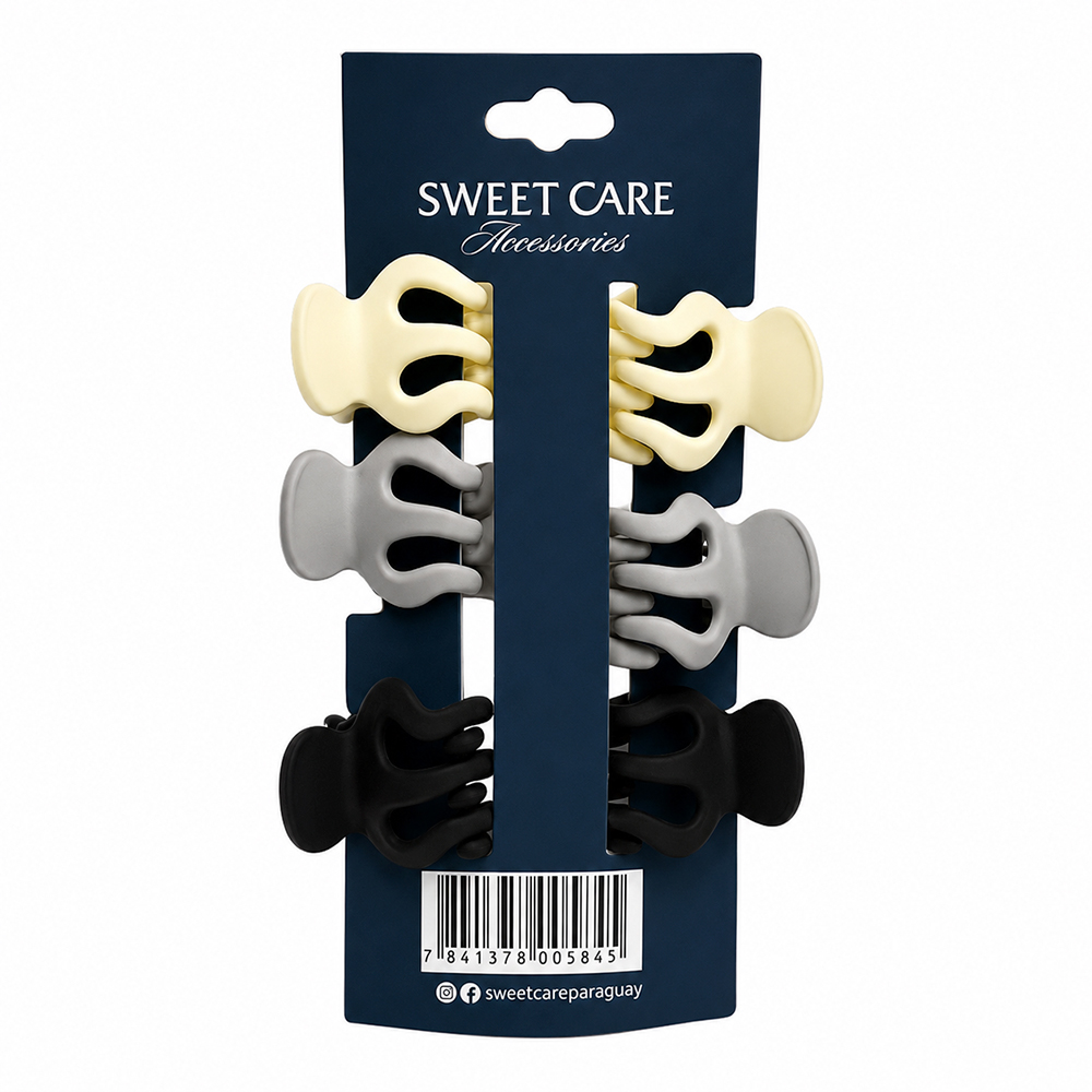 Set de Pincitas de Cabello Negro,Gris y Blanco Sweet Care Contiene 6 unidades