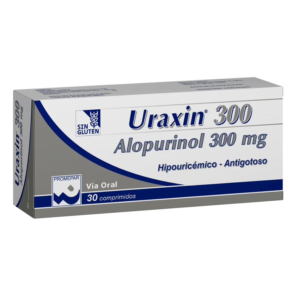 Uraxin 300 Alopurinol 300 mg Caja de 30 Comprimidos