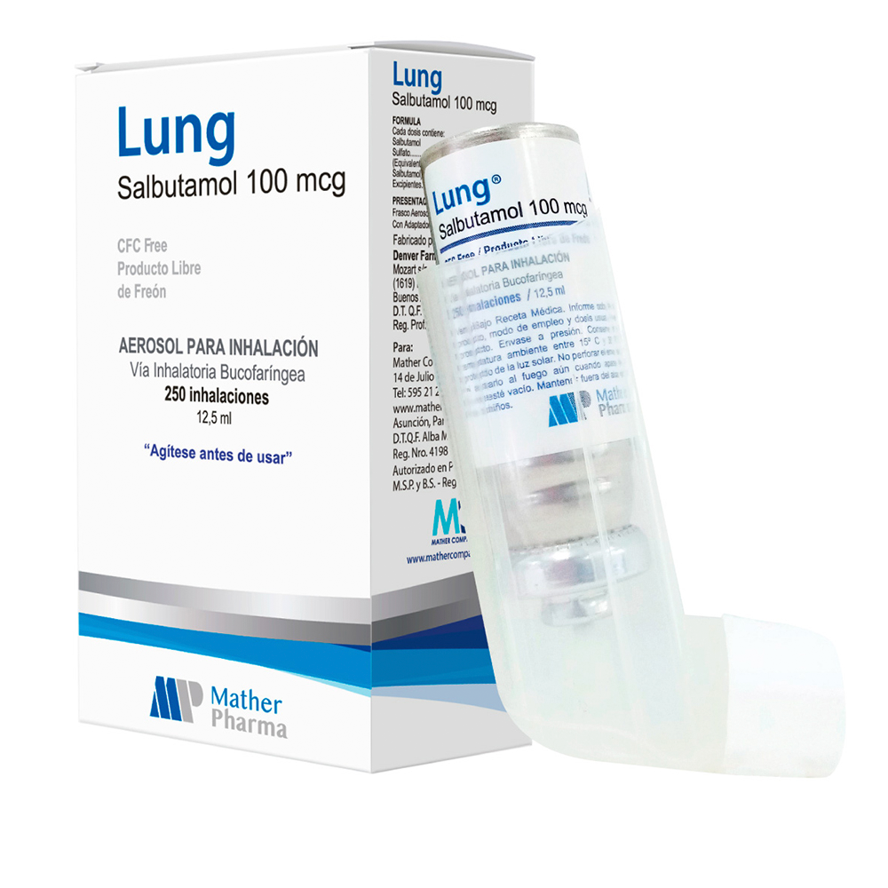 Lung Salbutamol 100 Mcg Aerosol Para Inhalación De250 Inhalaciones 12,5 ML