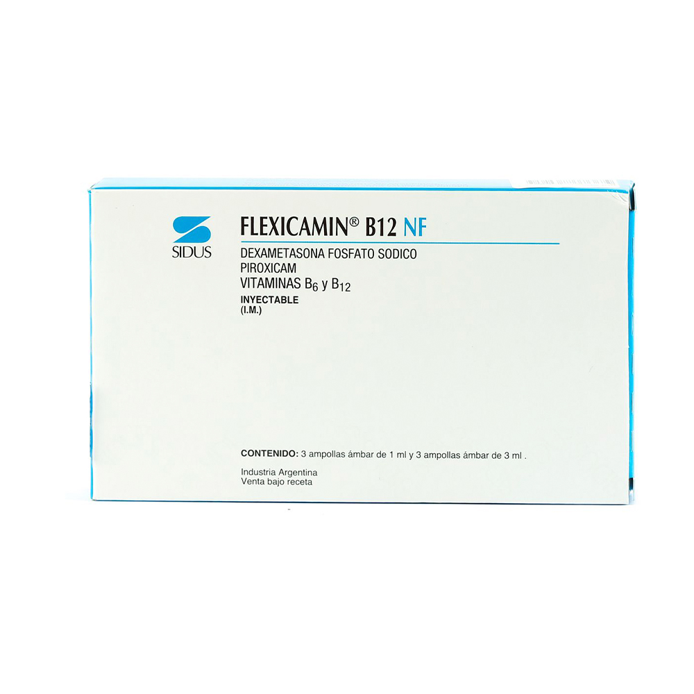 Flexicamin B12 NF Dexametasona Fosfato Sodico Caja de 3 Ampollas de 1 mL y 3 Ampollas de 3 mL
