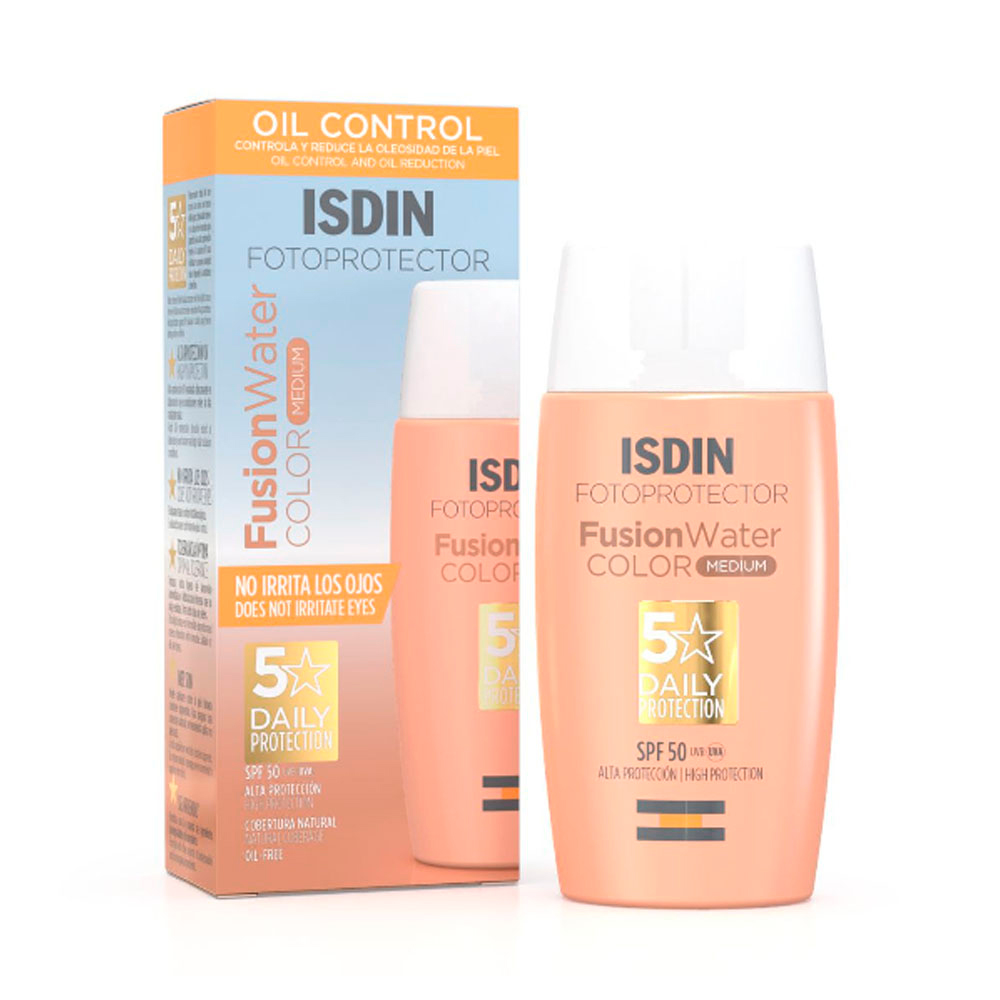 Protector Solar Facial Fusion Water con color Medio SPF50 Isdin De 50ml