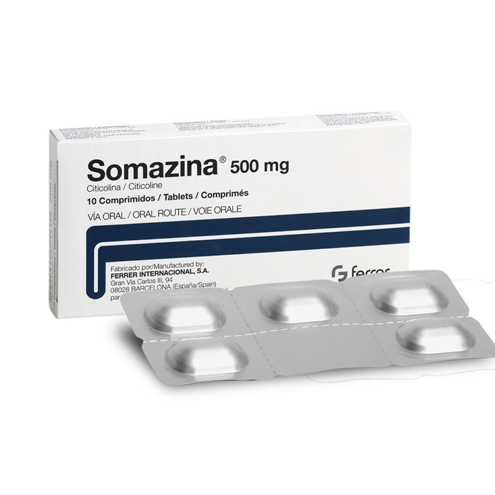 Somazina 500 mg Citicolina Caja De 10 Comprimidos
