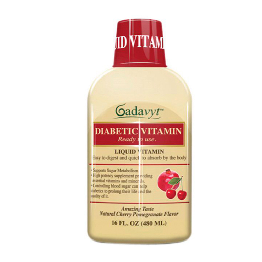 Gadavyt Diabetic Vitamin Vitamina Líquida Sabor Natural A Cereza Y Granada Frasco De 480 ml