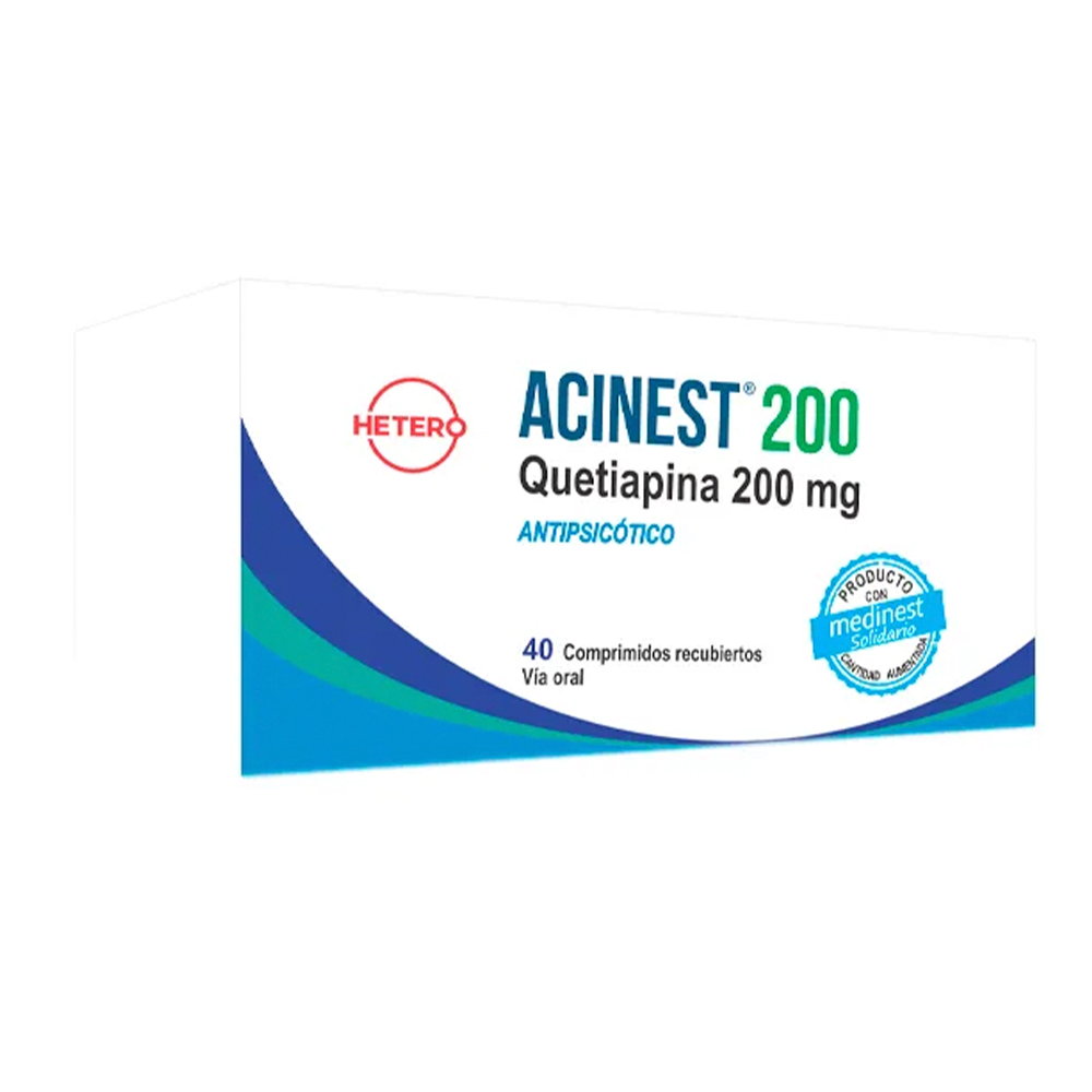 Acinest Quetiapina 200 mg Caja de 40 Comprimidos Recubiertos